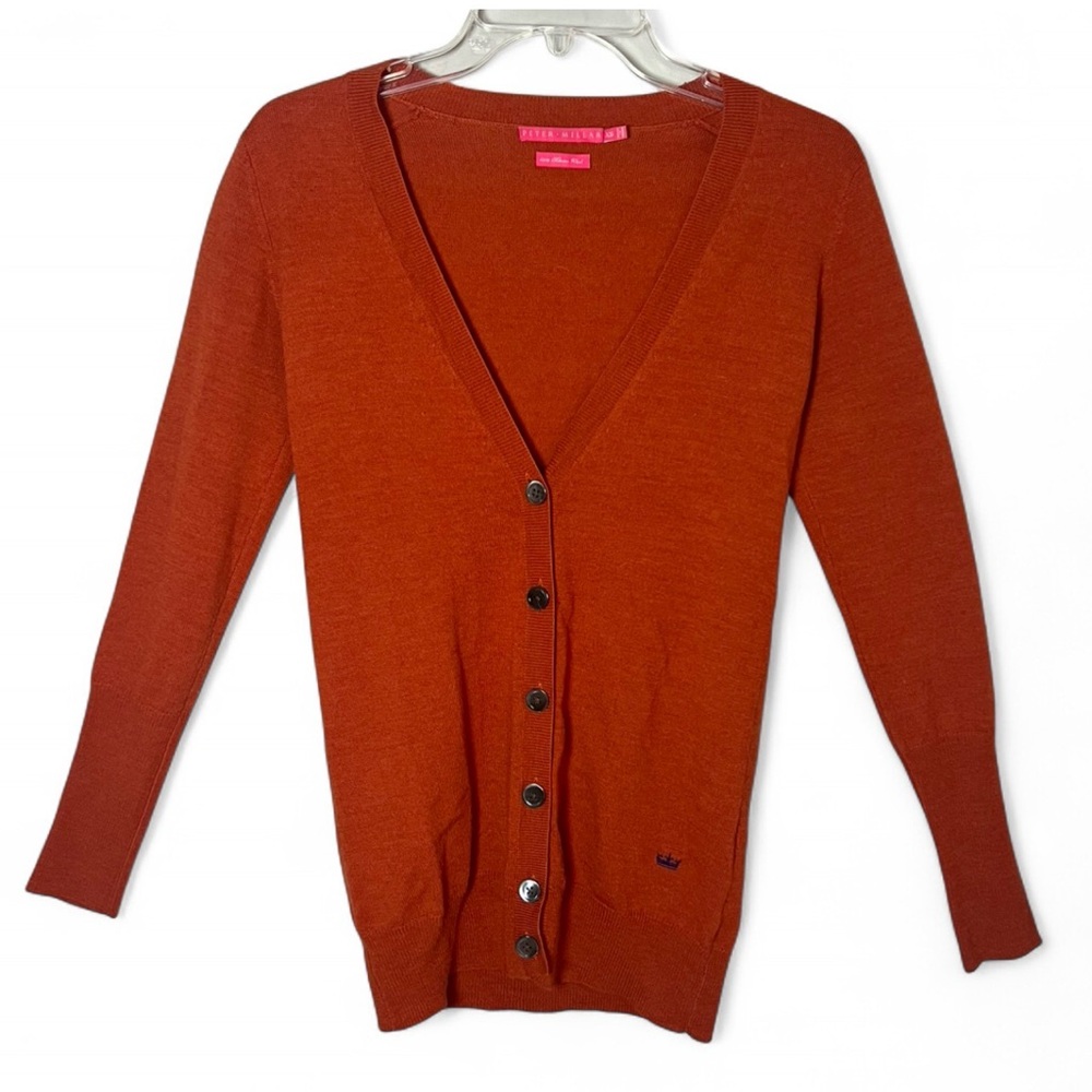 Peter Millar Merino Wool Orange Knit Cardigan Sweater Old Money Luxury Size XS